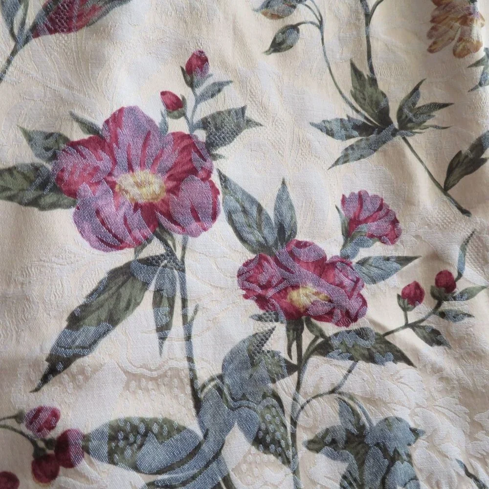 Vintage Floral King Bed Skirt Elegant Botanical Tapestry Cream Pink Green